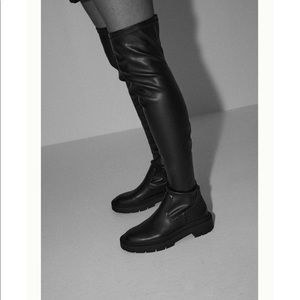 Zara black leather high boots lug sole 🖤